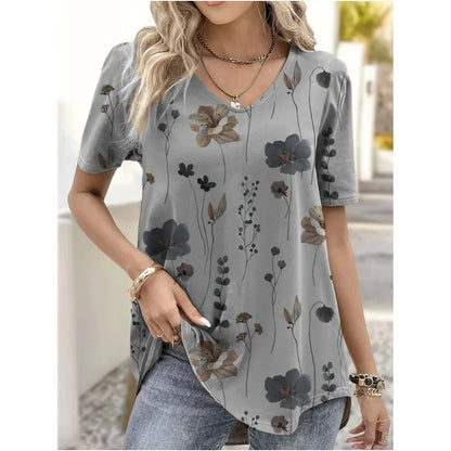 Elara | Summer V-Neck Striped Graphic T-Shirt