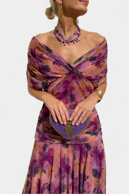 ABIGAIL | LONG FLORAL V-NECK DRESS