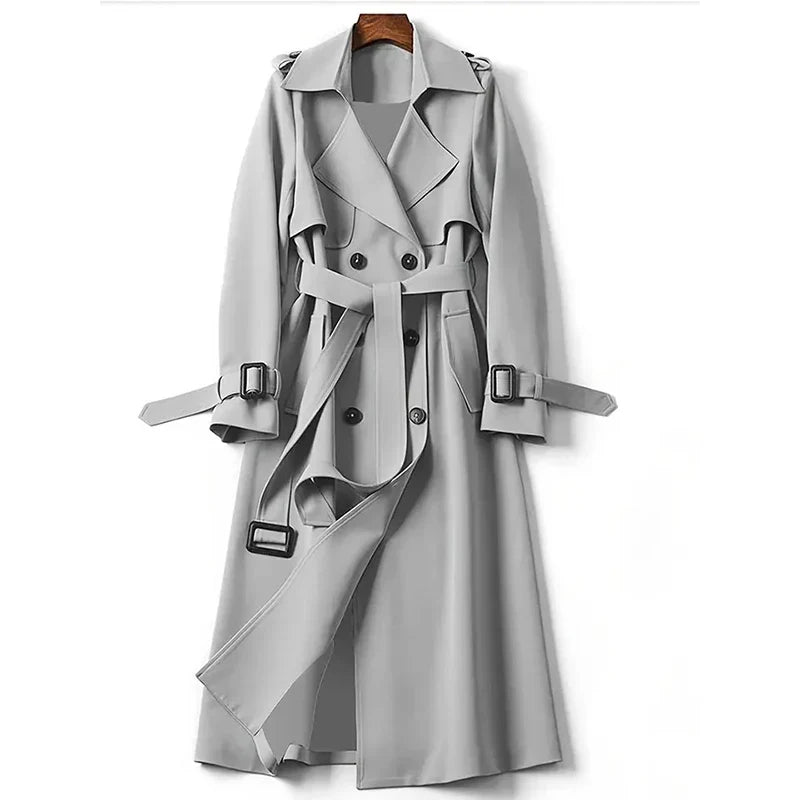 Avery | Double-Breasted Long Trench Coat with Belt