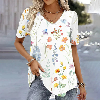 Elara | Summer V-Neck Striped Graphic T-Shirt