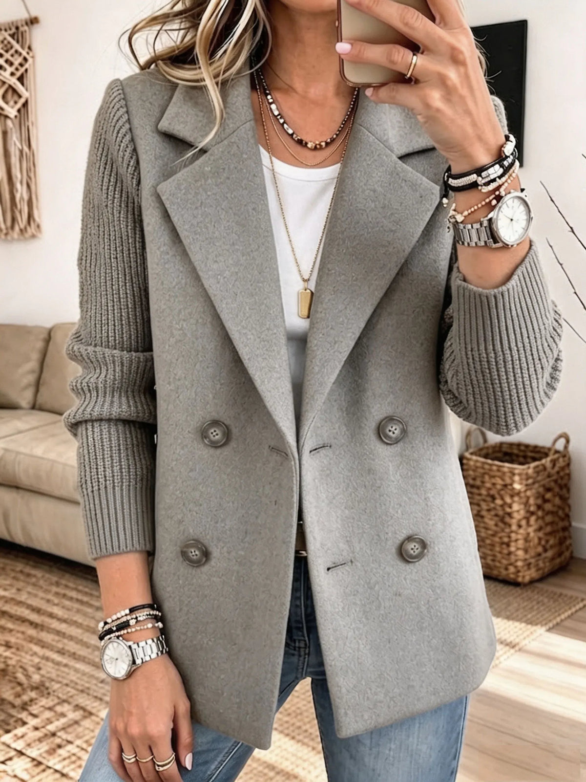 Vivienne™ | Elegant Blazer with Knit Sleeves