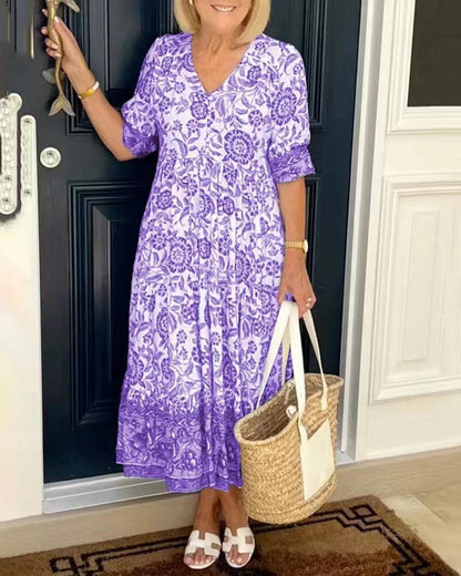 Violet | Graceful V-Neck Floral Dress