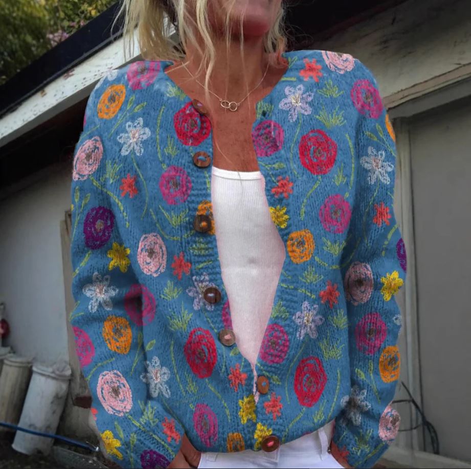 Tilda | Women's Blue Cardigan with Floral Print
