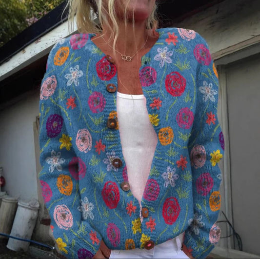Tilda | Women's Blue Cardigan with Floral Print