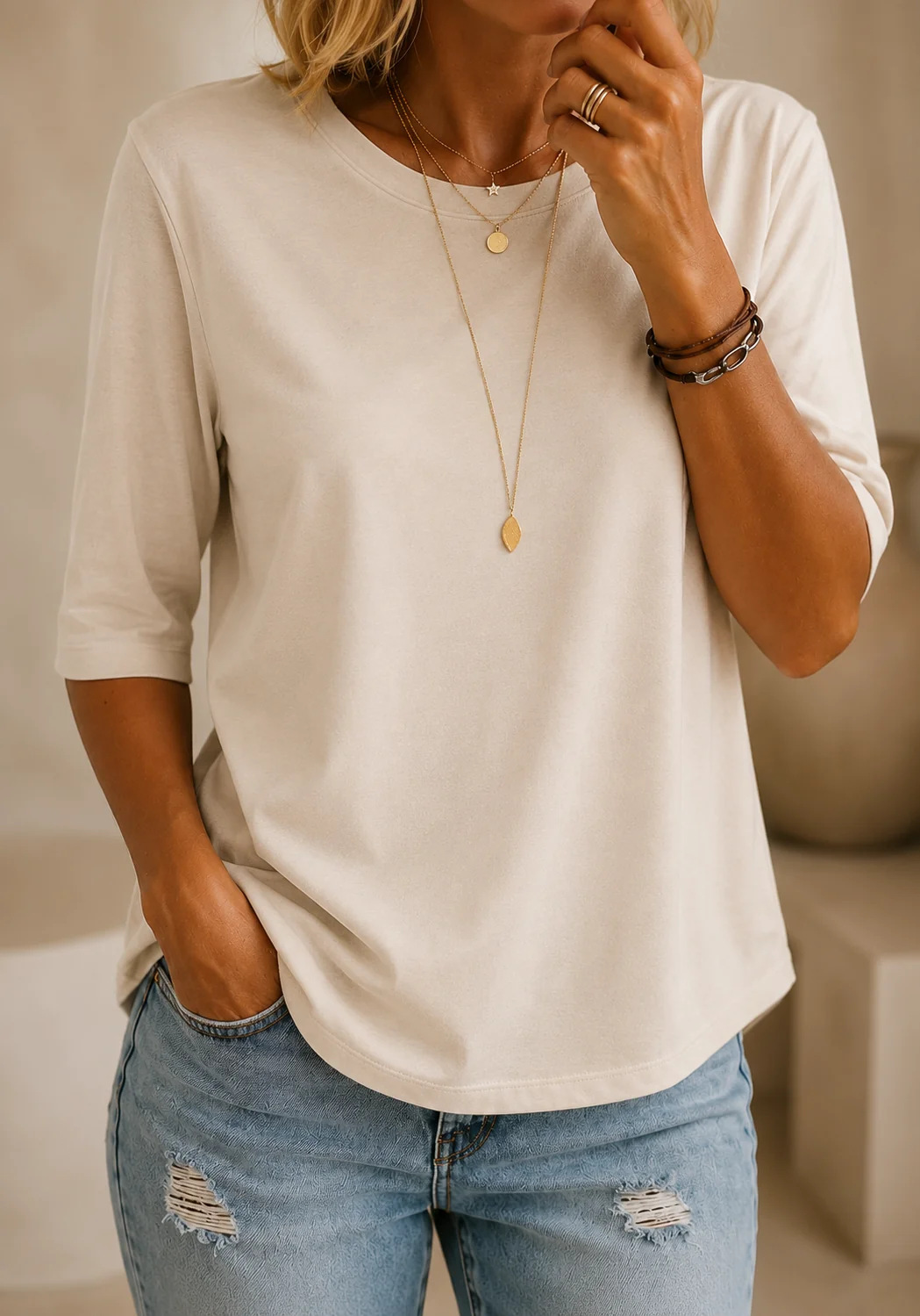 Helen™ | Relaxed Everyday Half-Sleeve Tee
