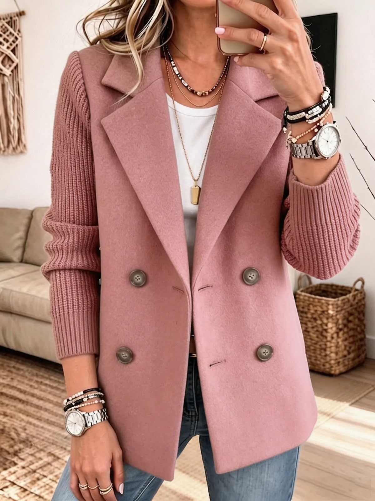 Vivienne™ | Elegant Blazer with Knit Sleeves