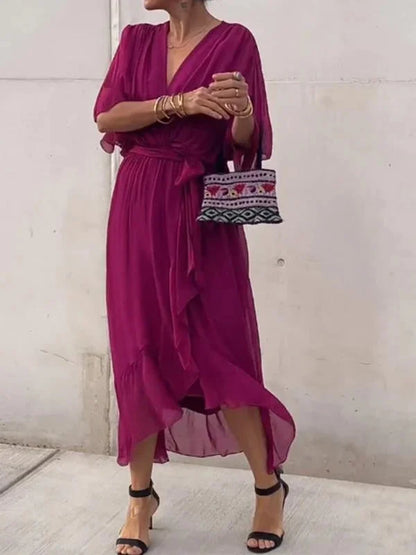 Monica | Silk Muslin Dress with V-Neck
