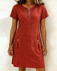 Bonnie | Cotton Linen Zip Dress With Pockets