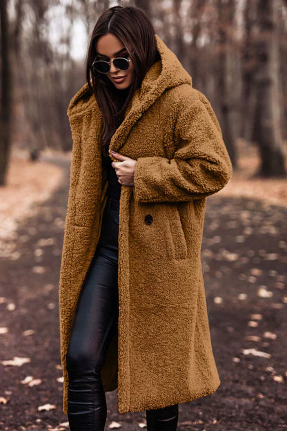 ARVIA - long teddy coat with hood