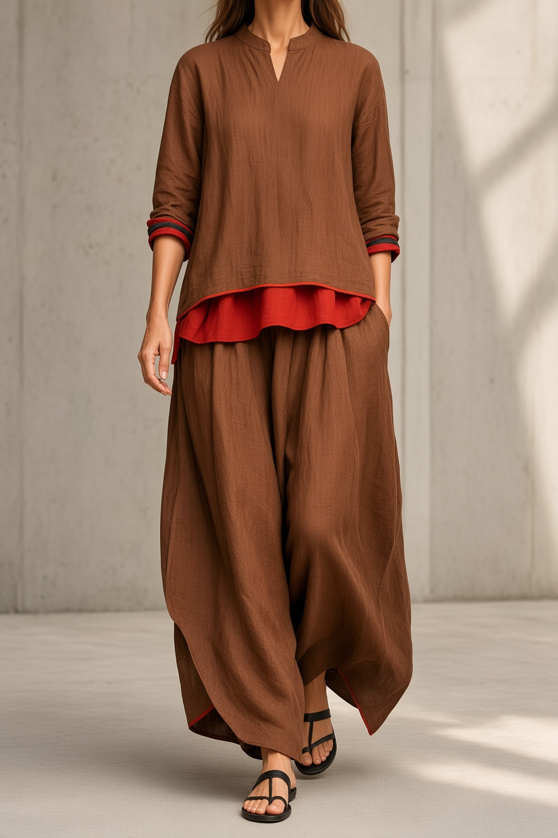 Brittany™ | Contrast-Trim Tunic & Wide-Leg Pants Set