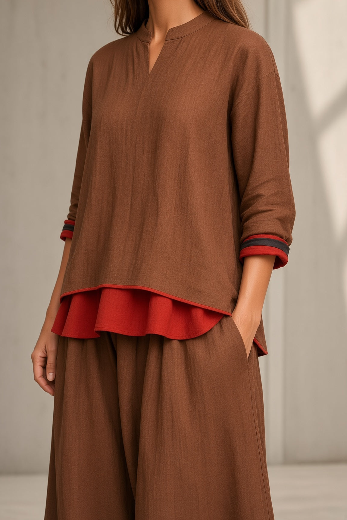 Brittany™ | Contrast-Trim Tunic & Wide-Leg Pants Set