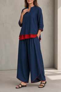 Brittany™ | Contrast-Trim Tunic & Wide-Leg Pants Set
