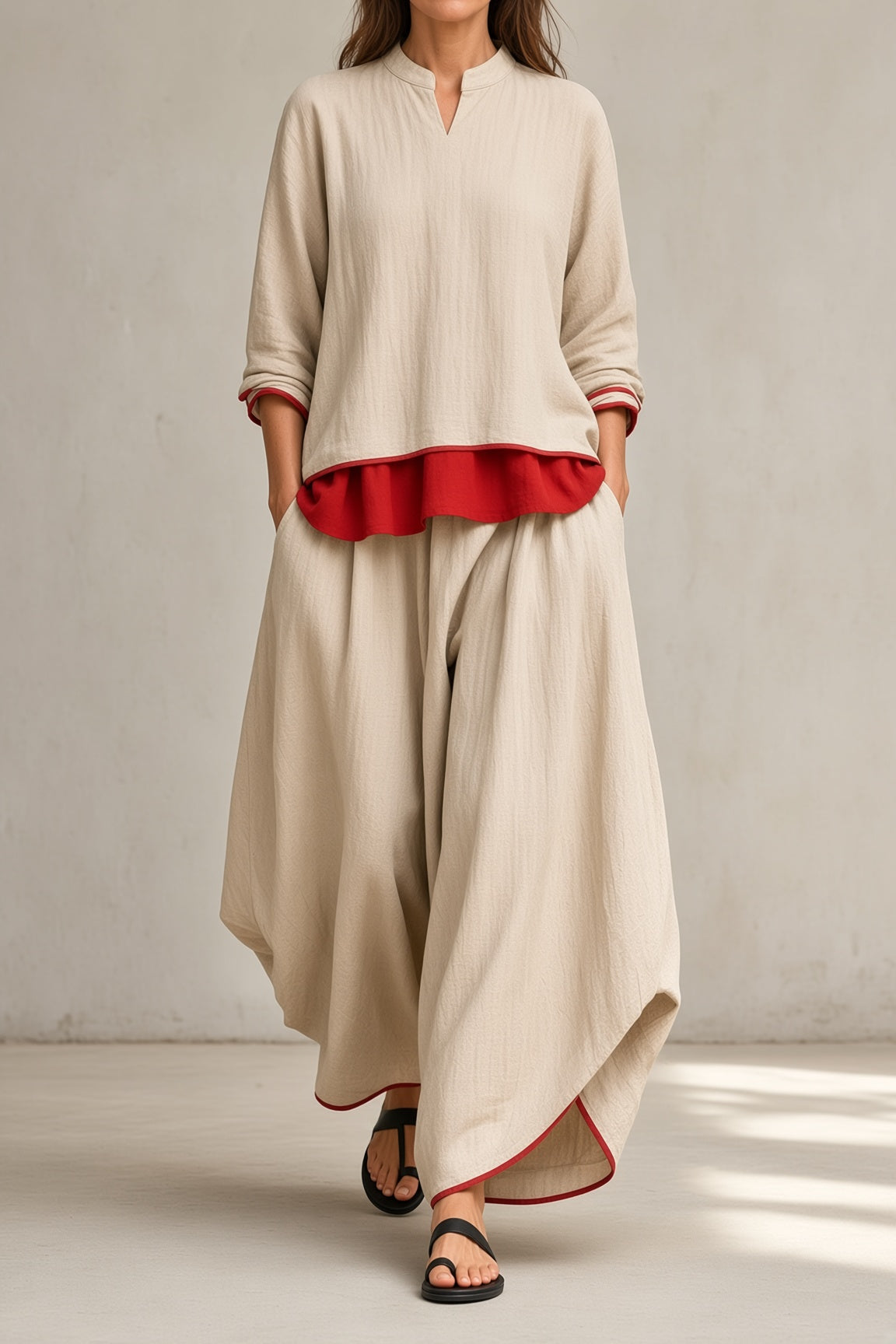 Brittany™ | Contrast-Trim Tunic & Wide-Leg Pants Set