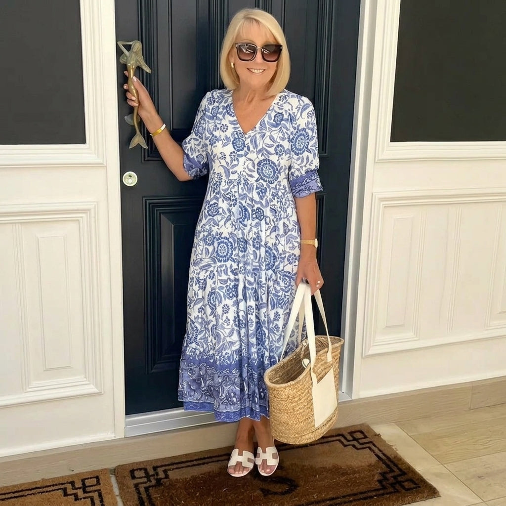 Violet | Graceful V-Neck Floral Dress