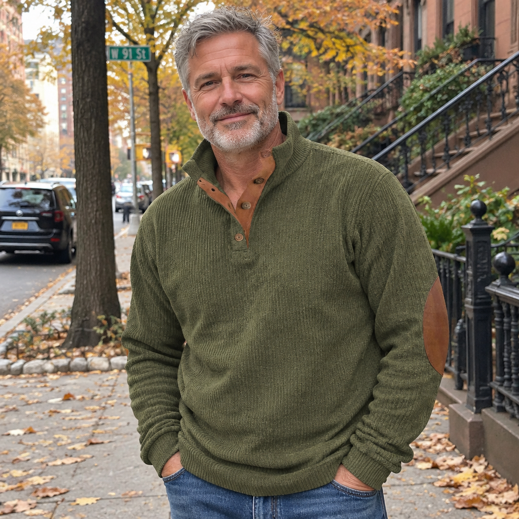 Caleb™ | Corduroy Button-Collar Pullover Sweater