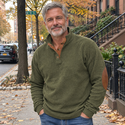 Caleb™ | Corduroy Button-Collar Pullover Sweater