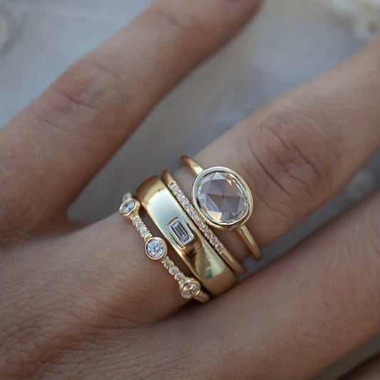 Yvone - Vintage Gold and Zirconia Rings Set