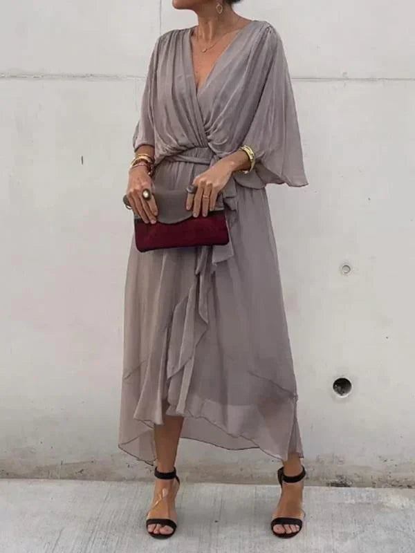 Monica | Silk Muslin Dress with V-Neck