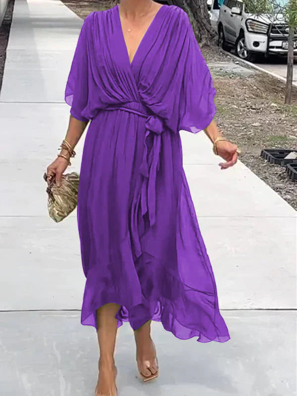 Monica | Silk Muslin Dress with V-Neck
