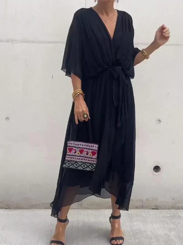 Monica | Silk Muslin Dress with V-Neck