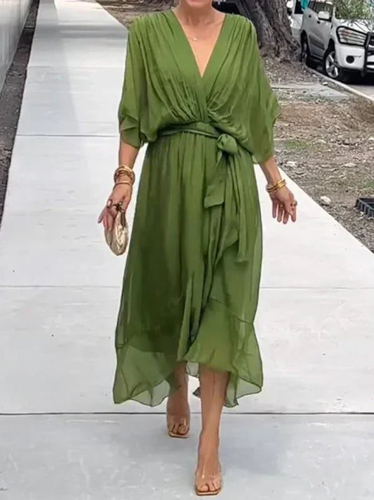Monica | Silk Muslin Dress with V-Neck