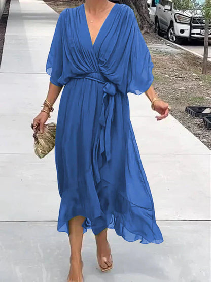 Monica | Silk Muslin Dress with V-Neck