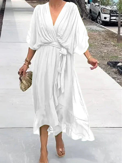 Monica | Silk Muslin Dress with V-Neck