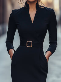 CATHERINE | REFINED BLACK BELTED DRESS