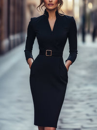 CATHERINE | REFINED BLACK BELTED DRESS