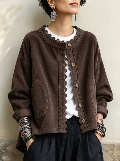 Abigail™ | Lace-Trim Corduroy Jacket