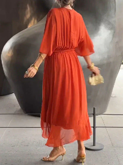Monica | Silk Muslin Dress with V-Neck