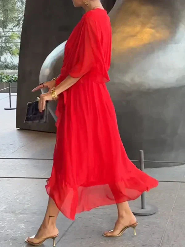Monica | Silk Muslin Dress with V-Neck