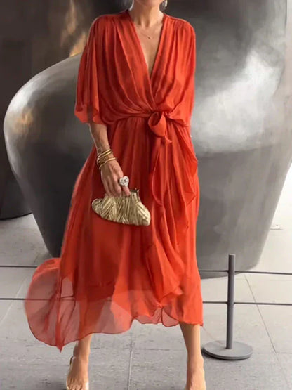 Monica | Silk Muslin Dress with V-Neck