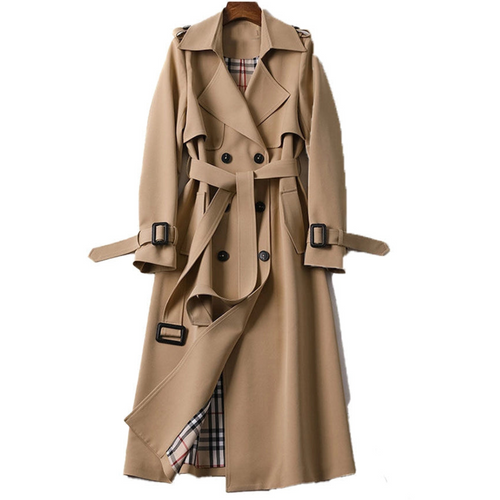 Avery | Double-Breasted Long Trench Coat with Belt