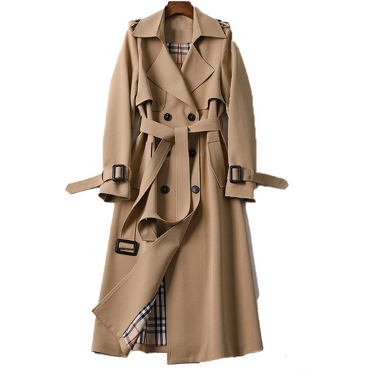 Avery | Double-Breasted Long Trench Coat with Belt